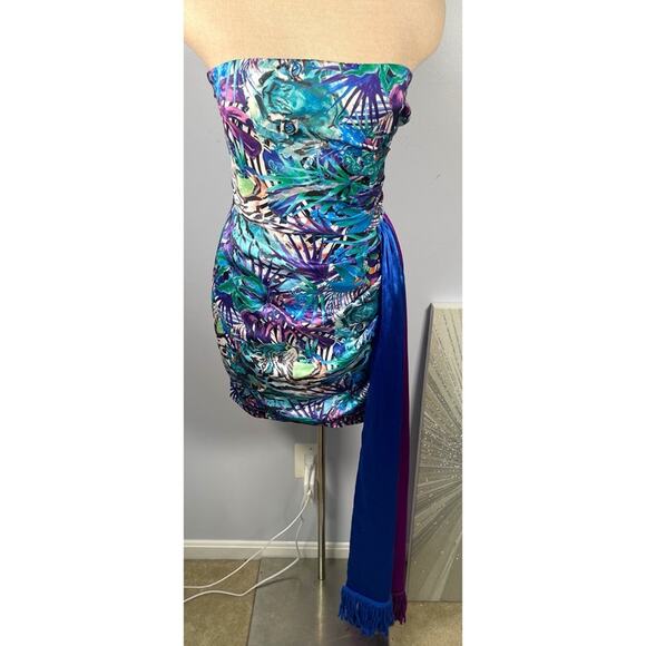 Bronx and Banco Selma Strapless Ruched Draped Mini Dress Size Large - Picture 3 of 10